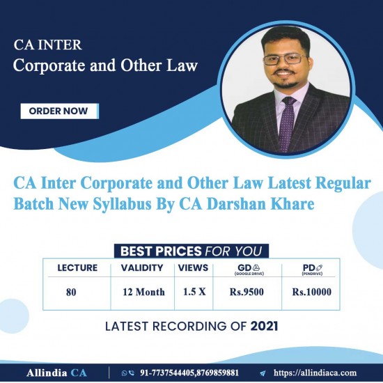 CA Inter Corporate and Other Law Latest Regular Batch New Syllabus By CA Darshan Khare